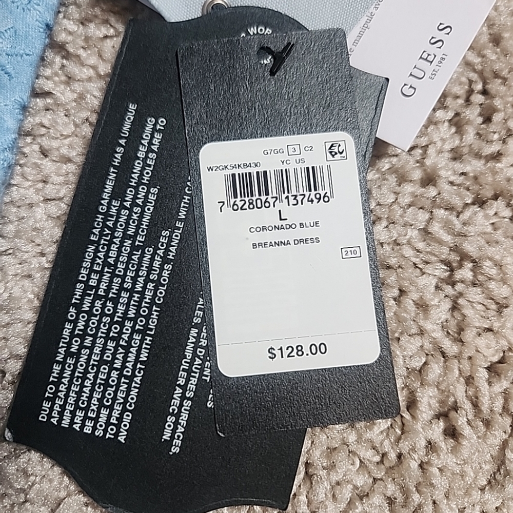 $128 Guess Women's Blue Breanna Eyelet Mini Dress Size L - Picture 5 of 11